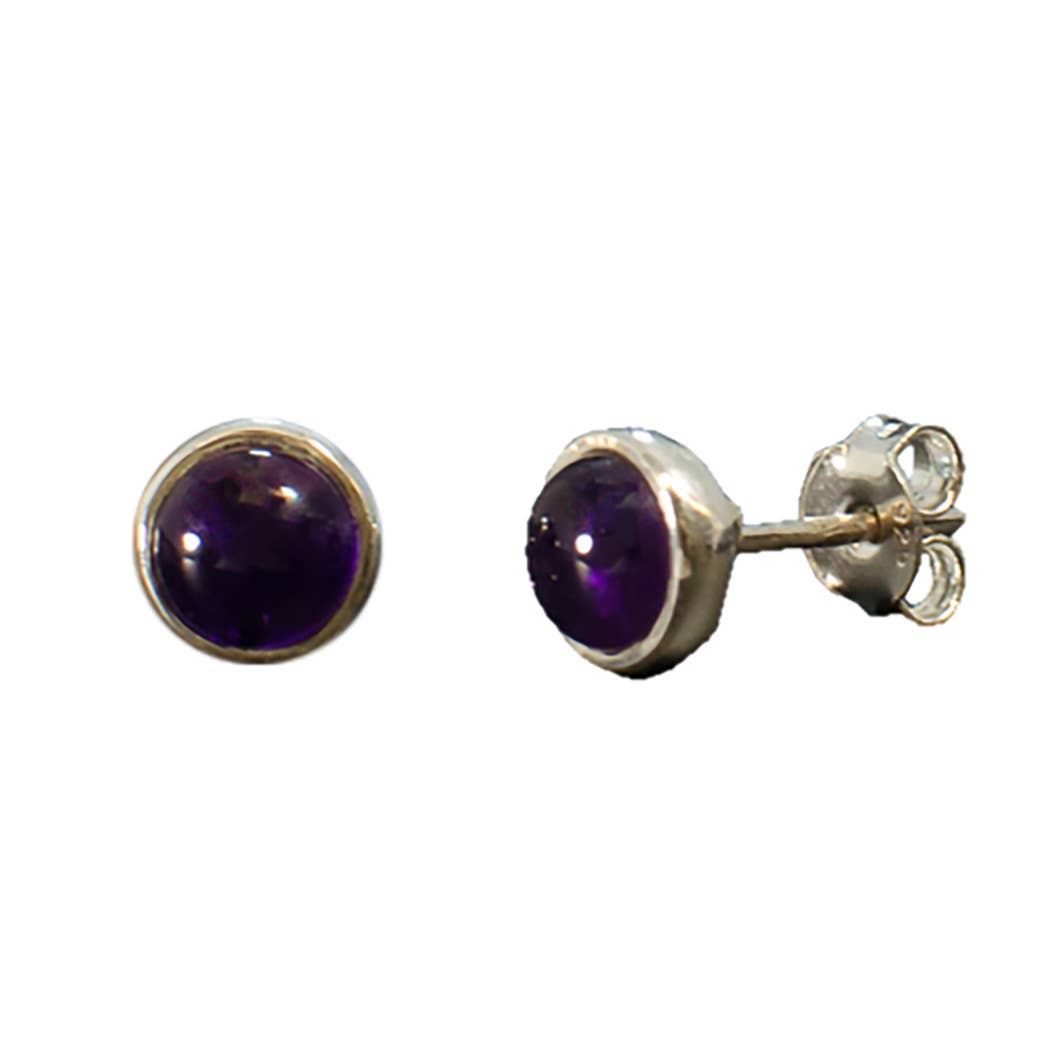 Earrings - Amethyst Round Sterling Silver