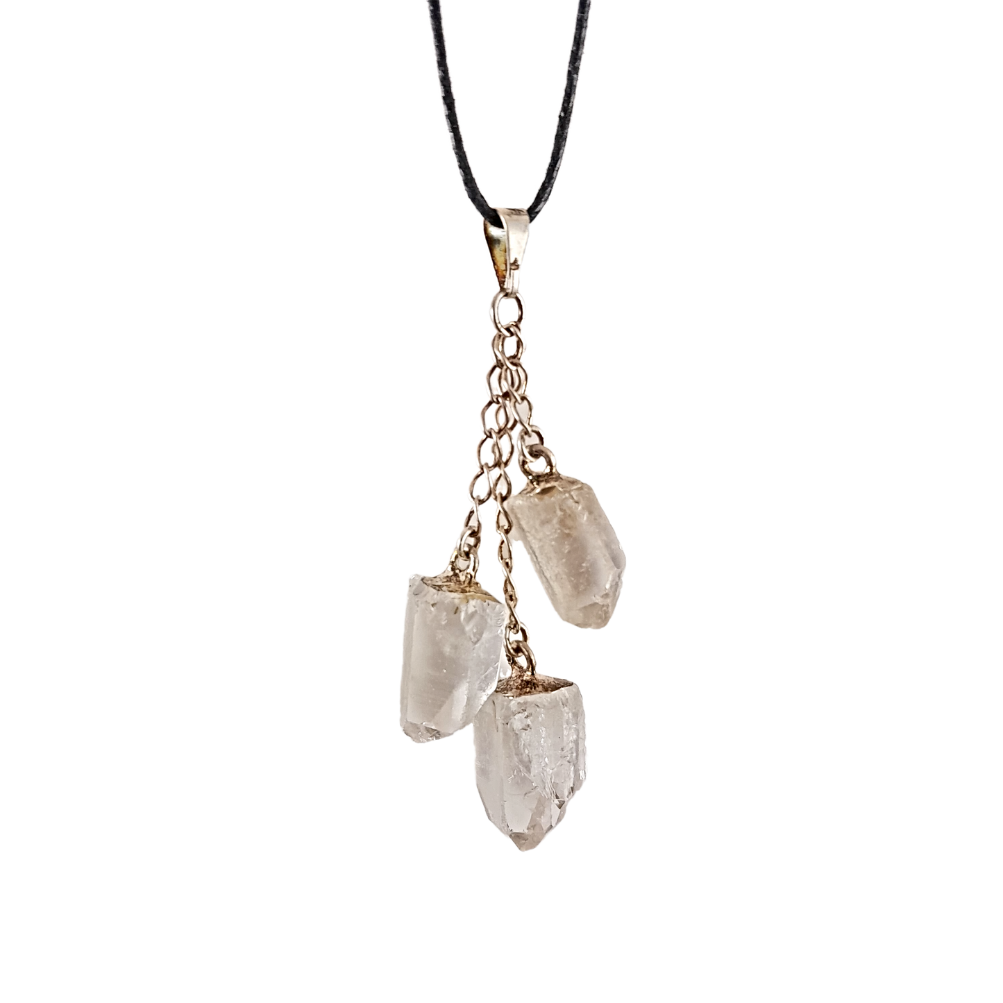 3-dangle clear quartz necklace