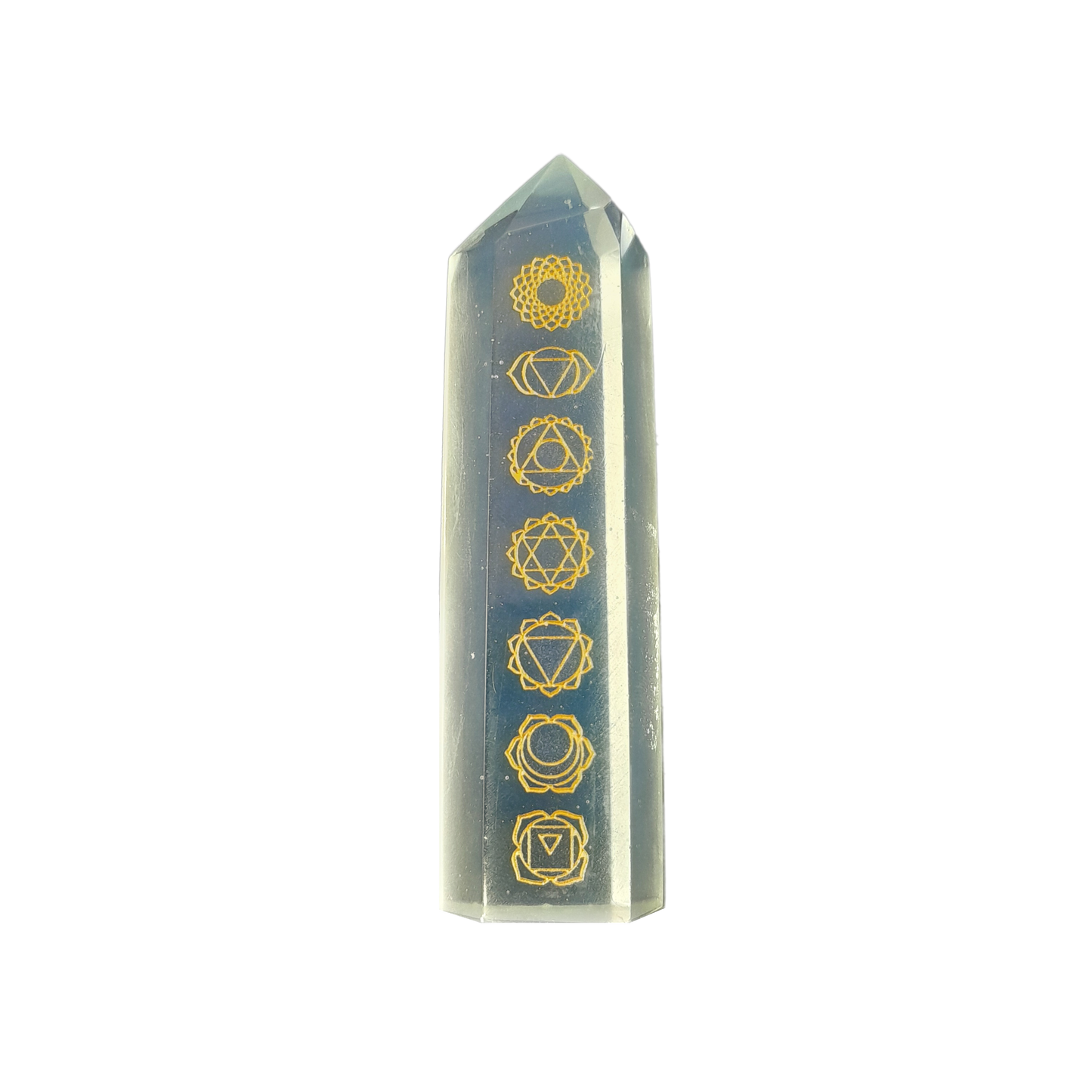 opalite tower with chakra symbols