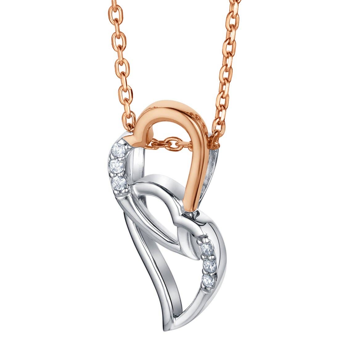 Necklace - Two-Tone Sterling Silver Interlocking Hearts