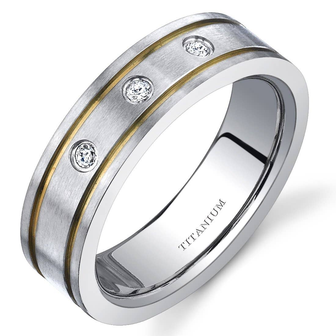Ring - 3-Stone Titanium Band 6mm Comfort Fit