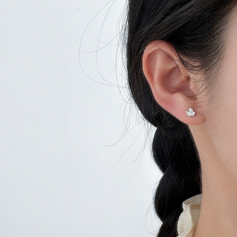 Earrings - Maple Leaf Screw Back Studs Sterling Silver