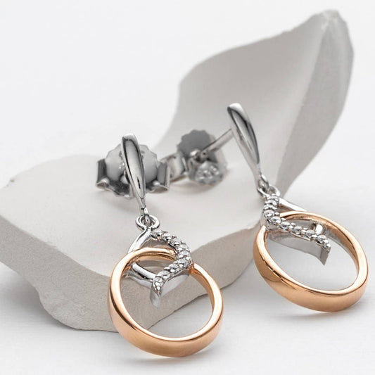 Earrings - Two-Tone Sterling Silver Marquise Shape Dangle