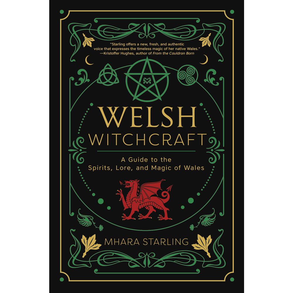 Book cover of 'Welsh Witchcraft' with decorative elements and text.