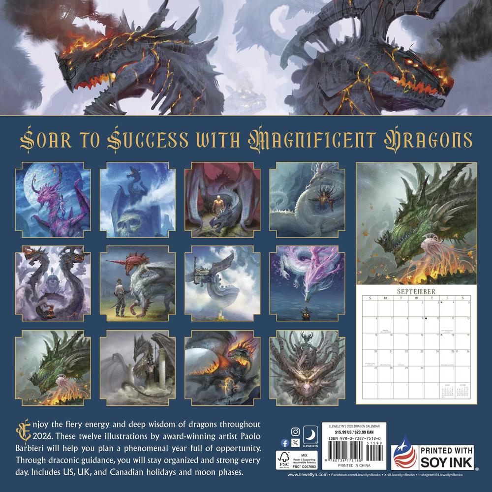 Llewellyn's 2026 Dragon Calendar back