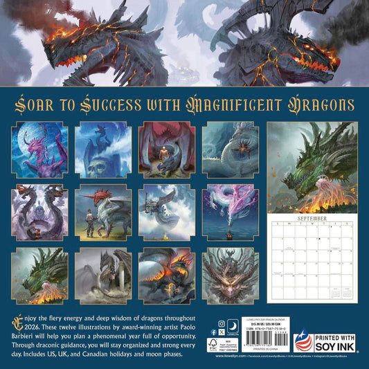 Llewellyn's 2026 Dragon Calendar back