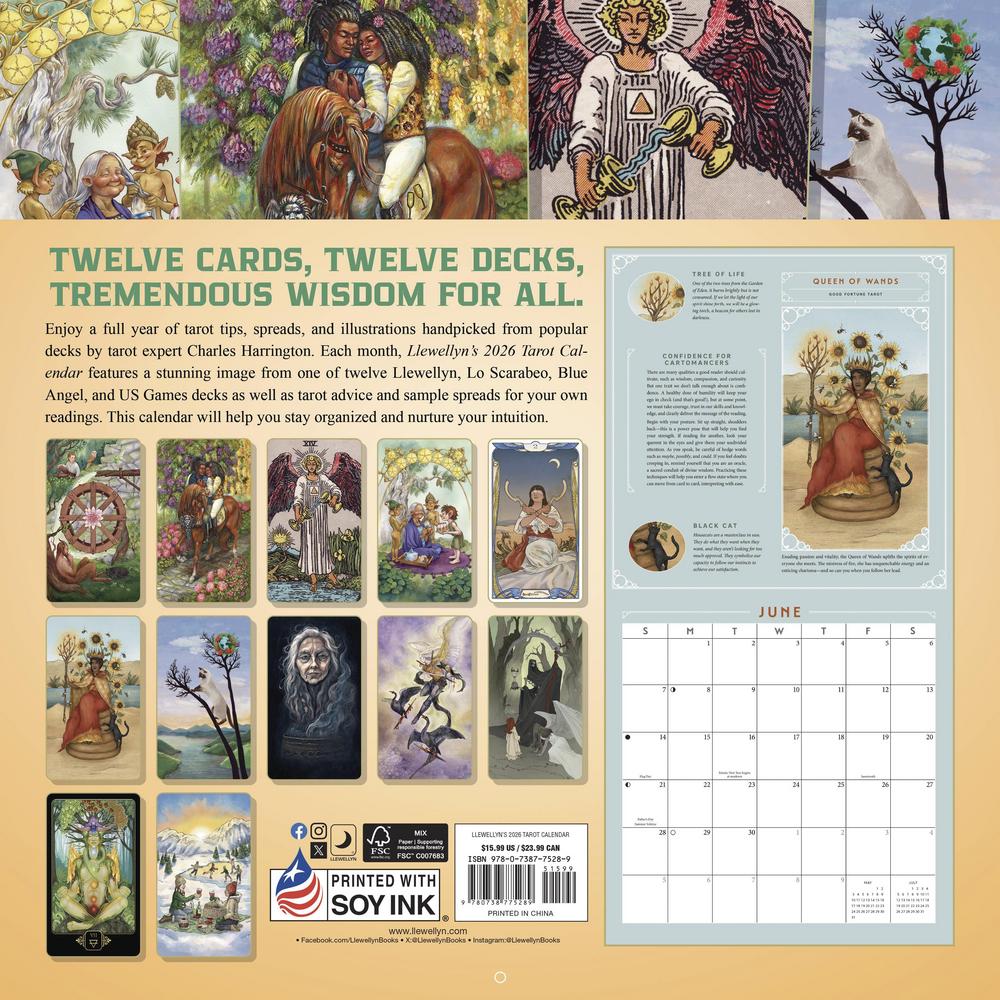 Llewellyn's 2026 Tarot Calendar back