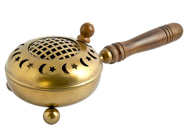 Charcoal Burner - Metal w/ Wood Handle (Moon & Stars)