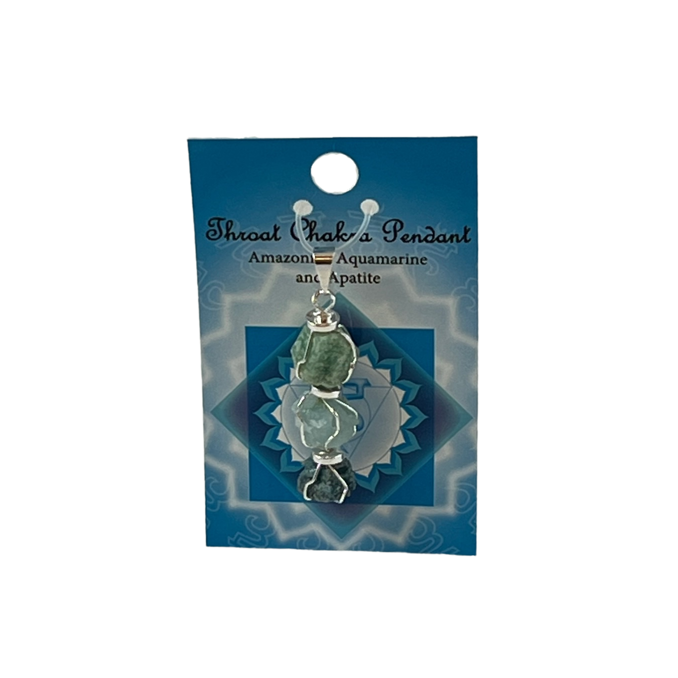 throat chakra pendant 2.5". amazonite, aquamarine, apatite