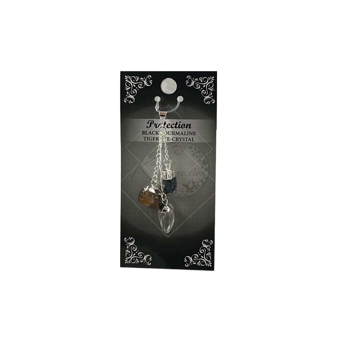 protection pendant. black tourmaline, tiger eye, clear quartz