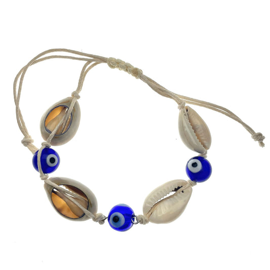 evil eye bracelet with sea shells