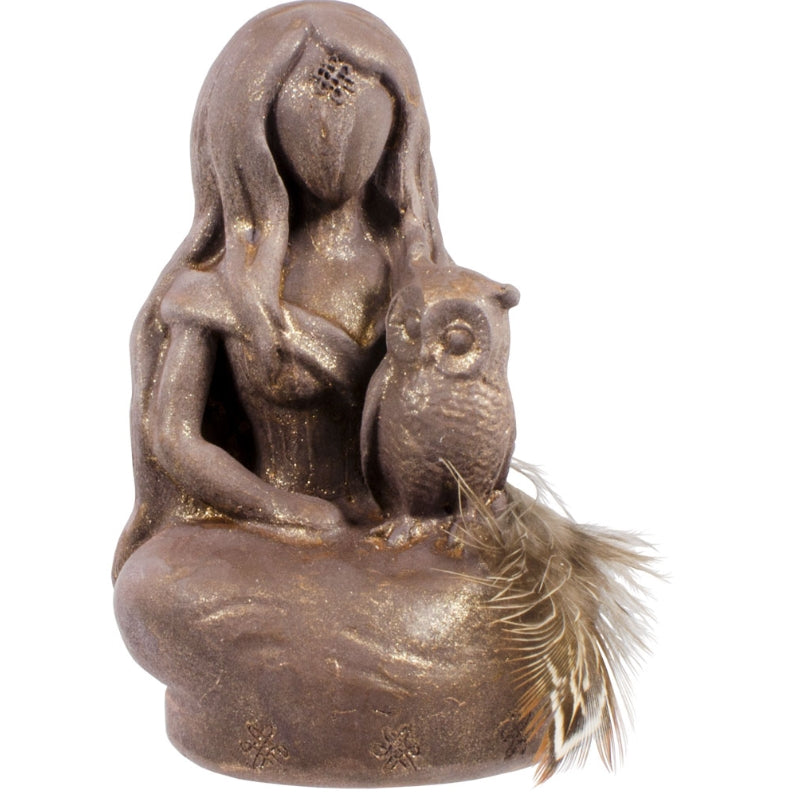 Gypsum Cement Figurine - Athena Owl Goddess