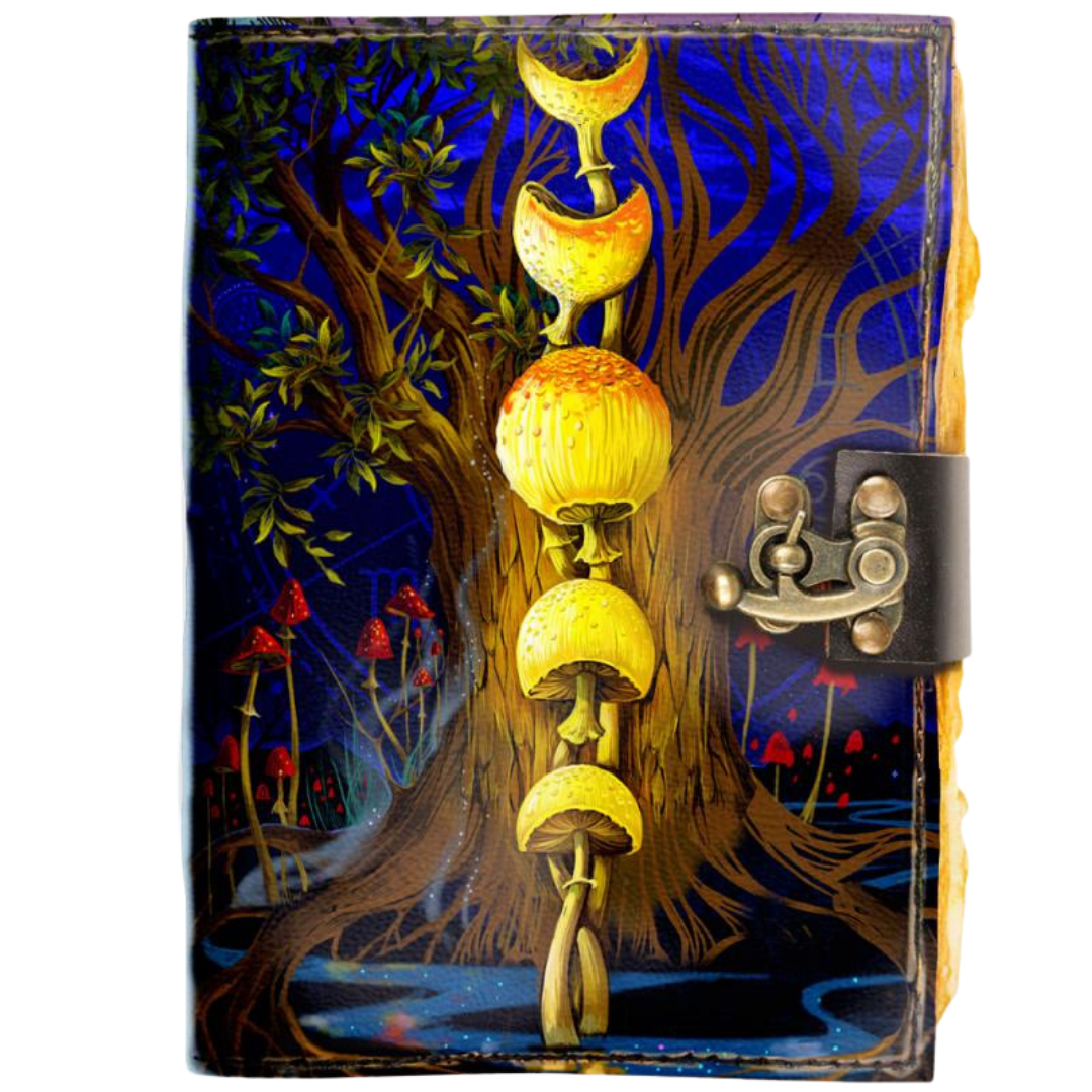 colorful moon tree leather journal