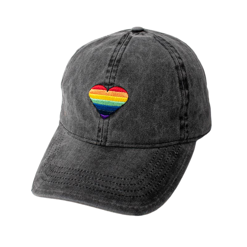 Baseball Cap - Rainbow Peace Sign - Washed Black