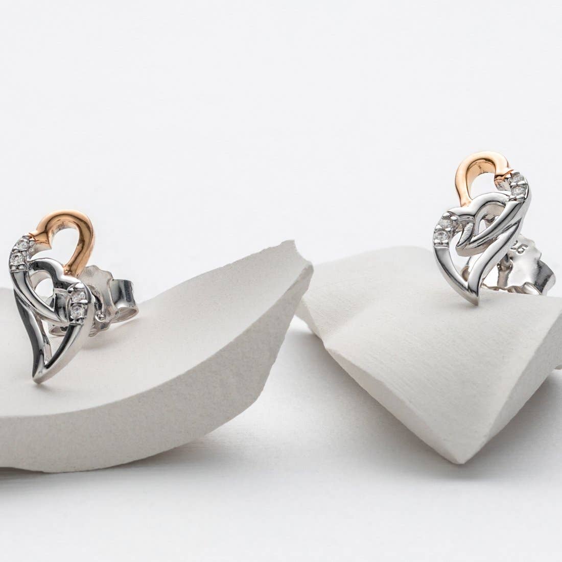 Earrings - Two-Tone Sterling Silver Interlocking Hearts