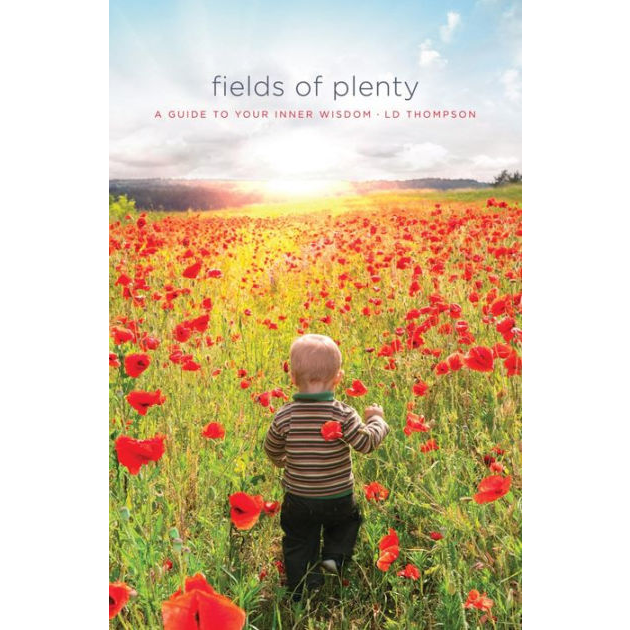 cover of fields of plenty, child running through field of poppies