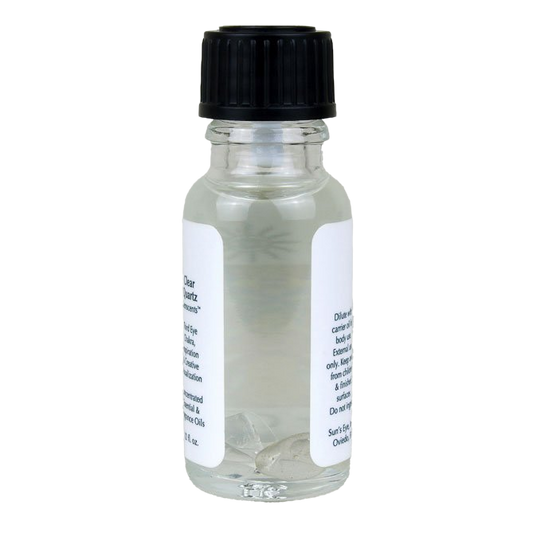 Small clear bottle with a black cap on a white background