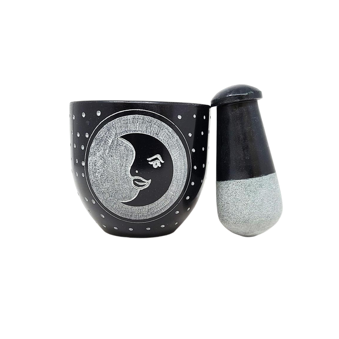 Moon Carved Black Soapstone Mortar & Pestle 3"W x 3"H