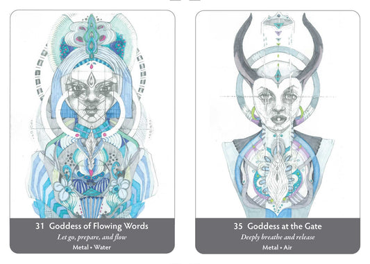 goddess of flowing words card; goddess at the gate card