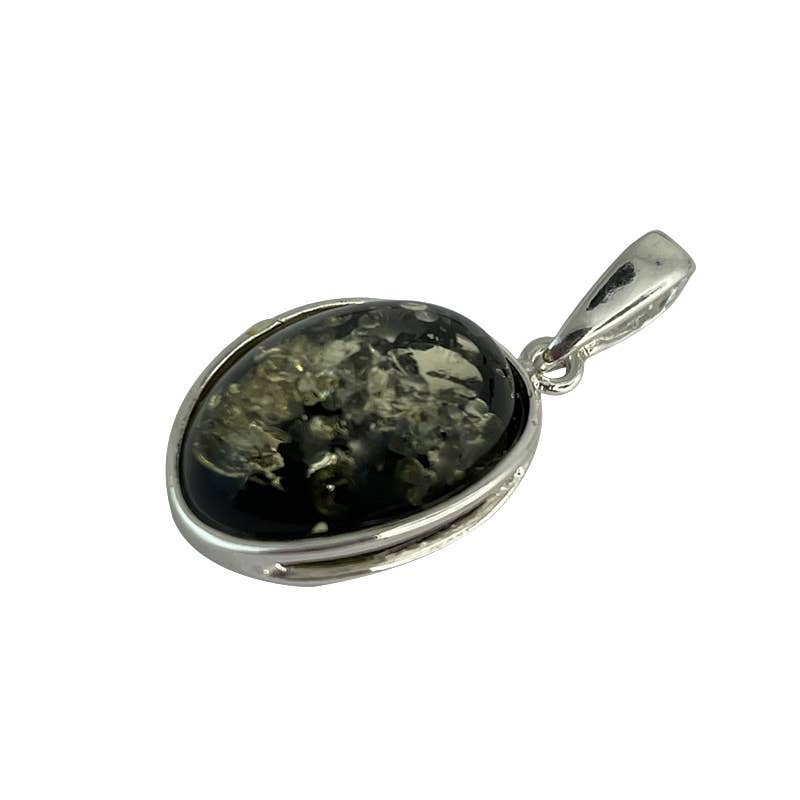 green amber sterling silver pendant