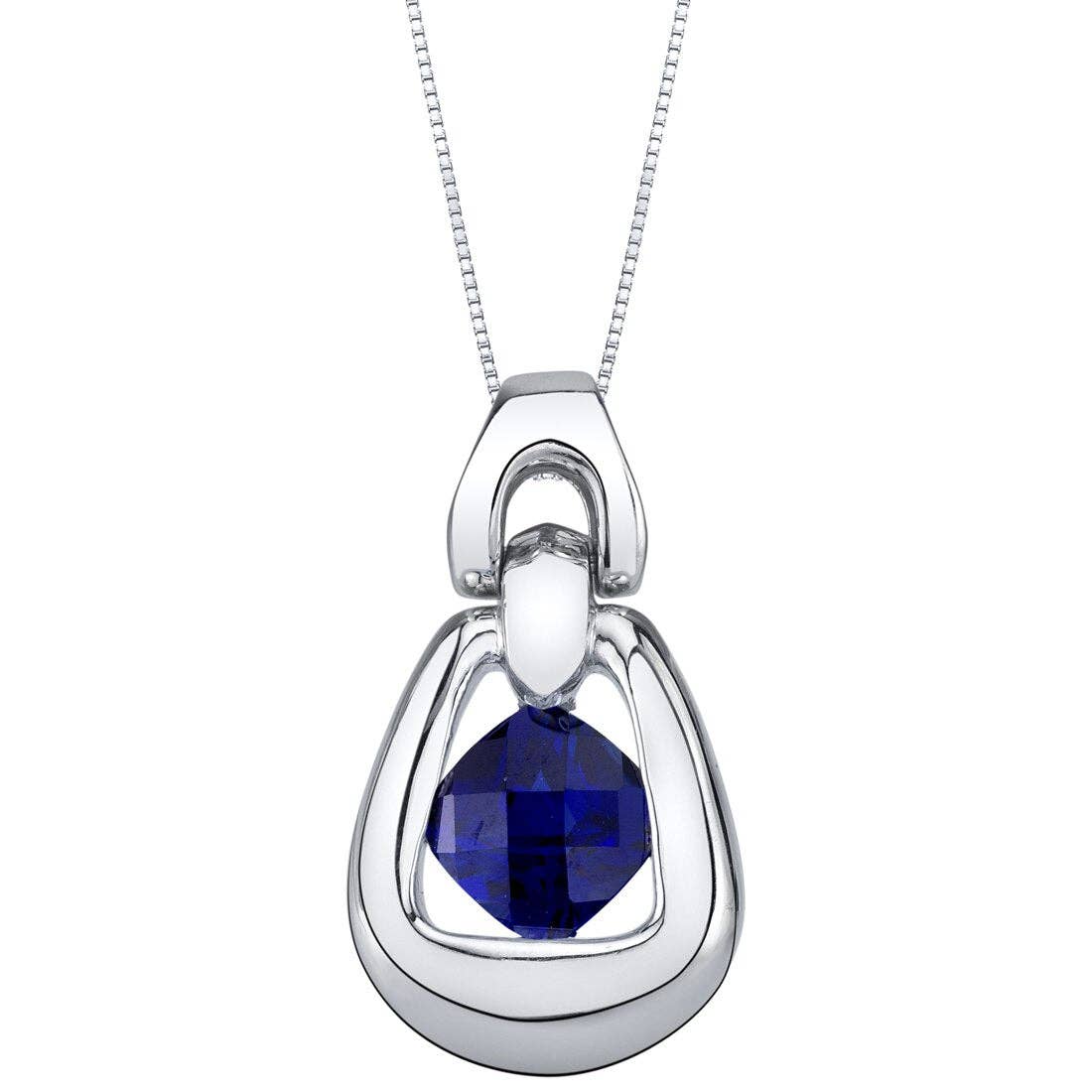 Pendant - Created Blue Sapphire Sterling Silver