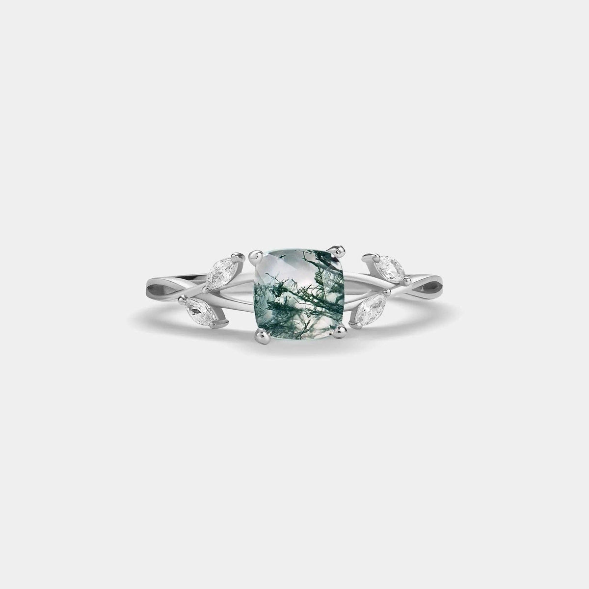 Ring - Moss Agate with Leaf Sterling Silver