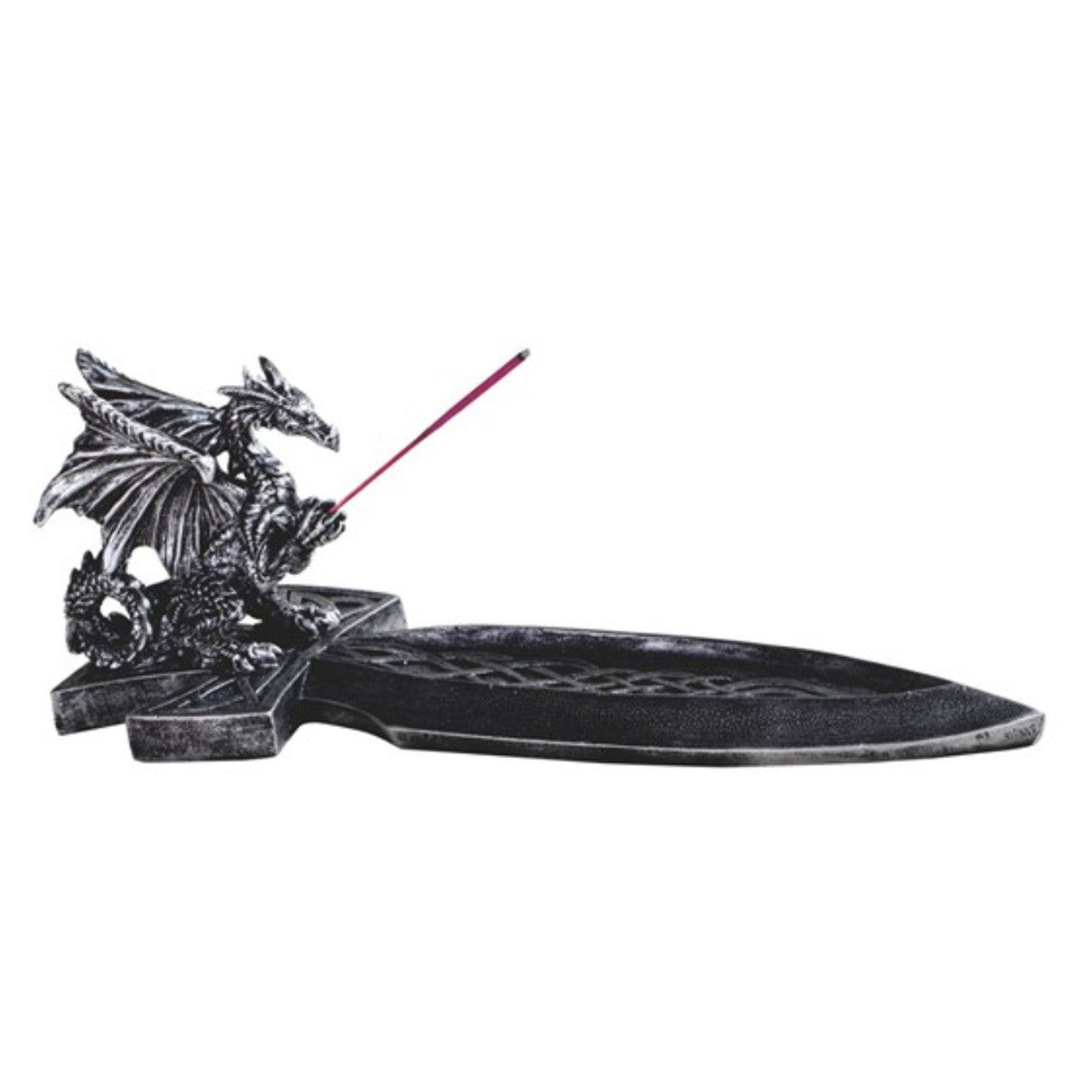 Silver Dragon on Sword Incense Burner 10"