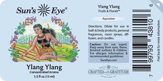Sun's Eye Ylang Ylang label with artistic design and text.