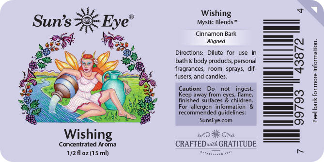 Sun's Eye Wishing Mystic Blends cinnamon bark product label with fairy illustration