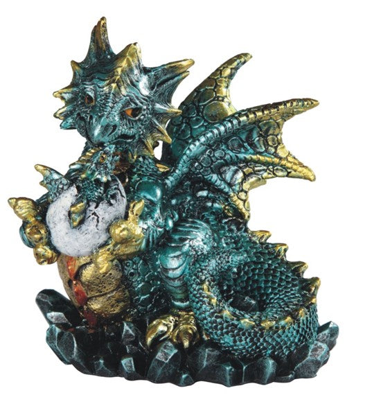 blue dragon holding egg 4.75"