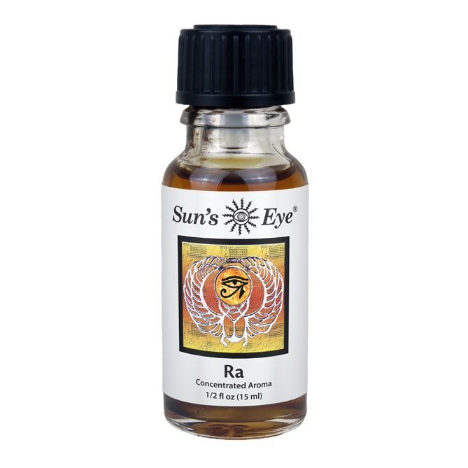 Bottle of Sun's Eye Ra concentrated aroma on a white background