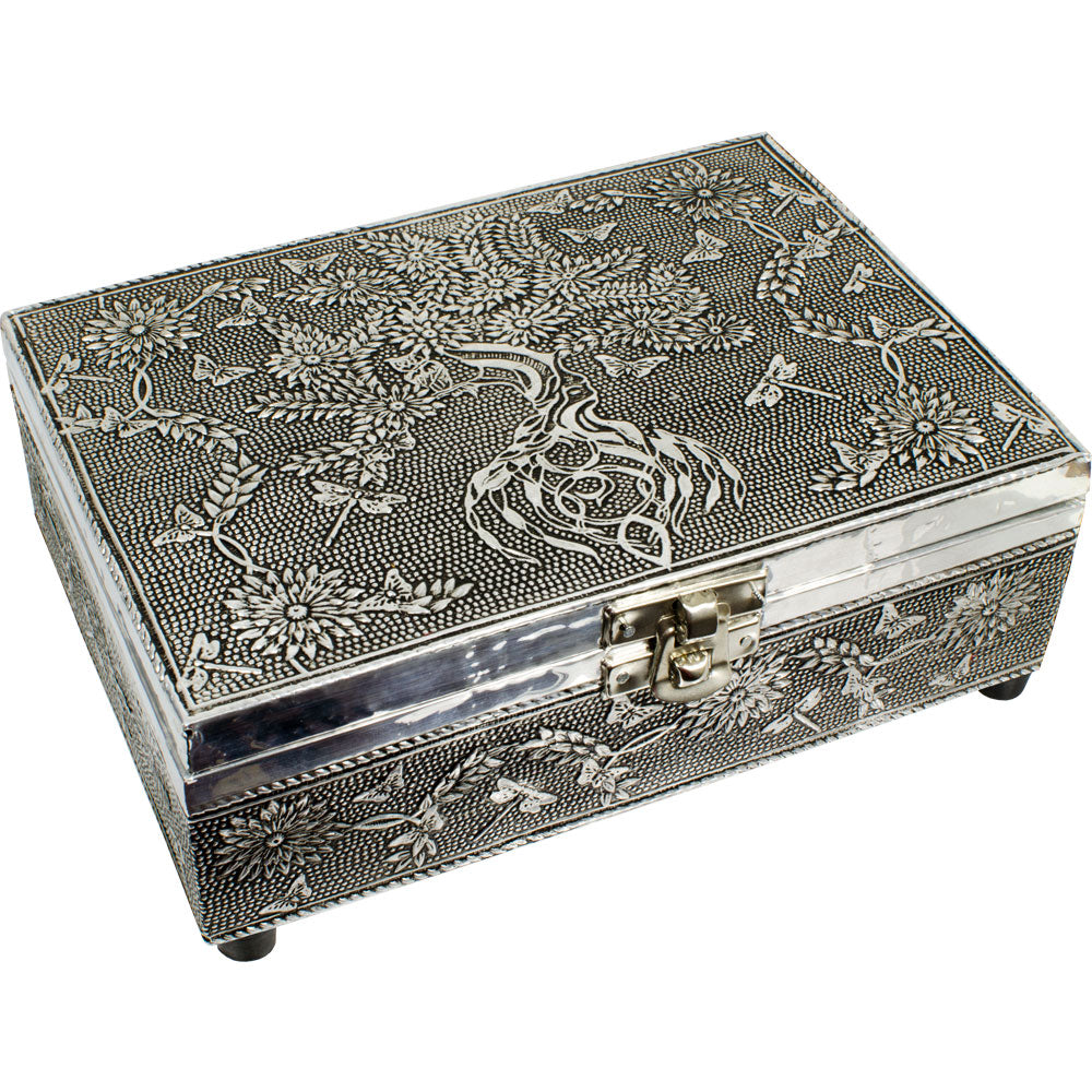 white metal tree of life box