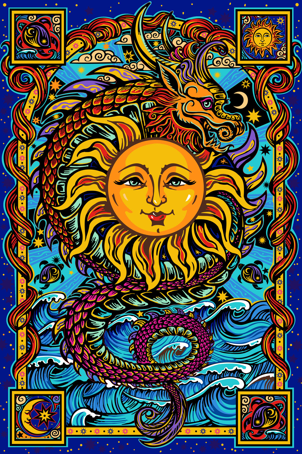 Dragon sun tapestry