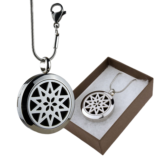 Aromatherapy star necklace in box with felt pad