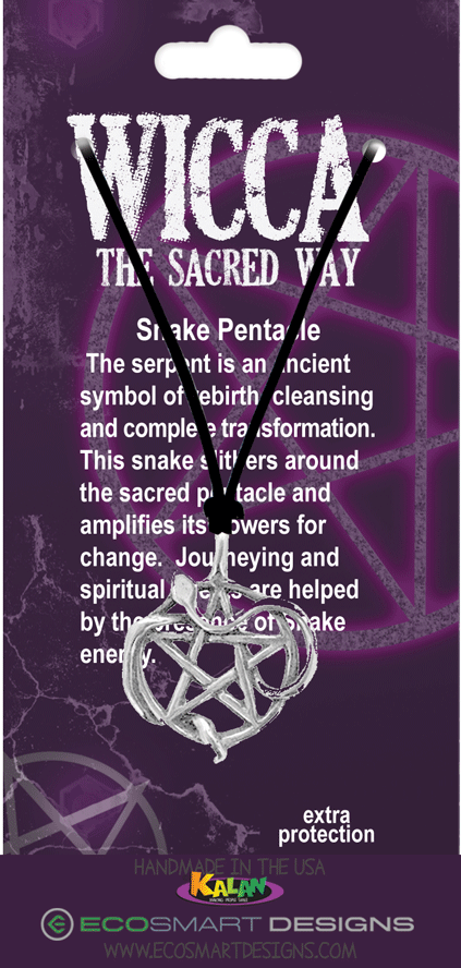 Wicca Snake Pentacle pewter charm on necklace