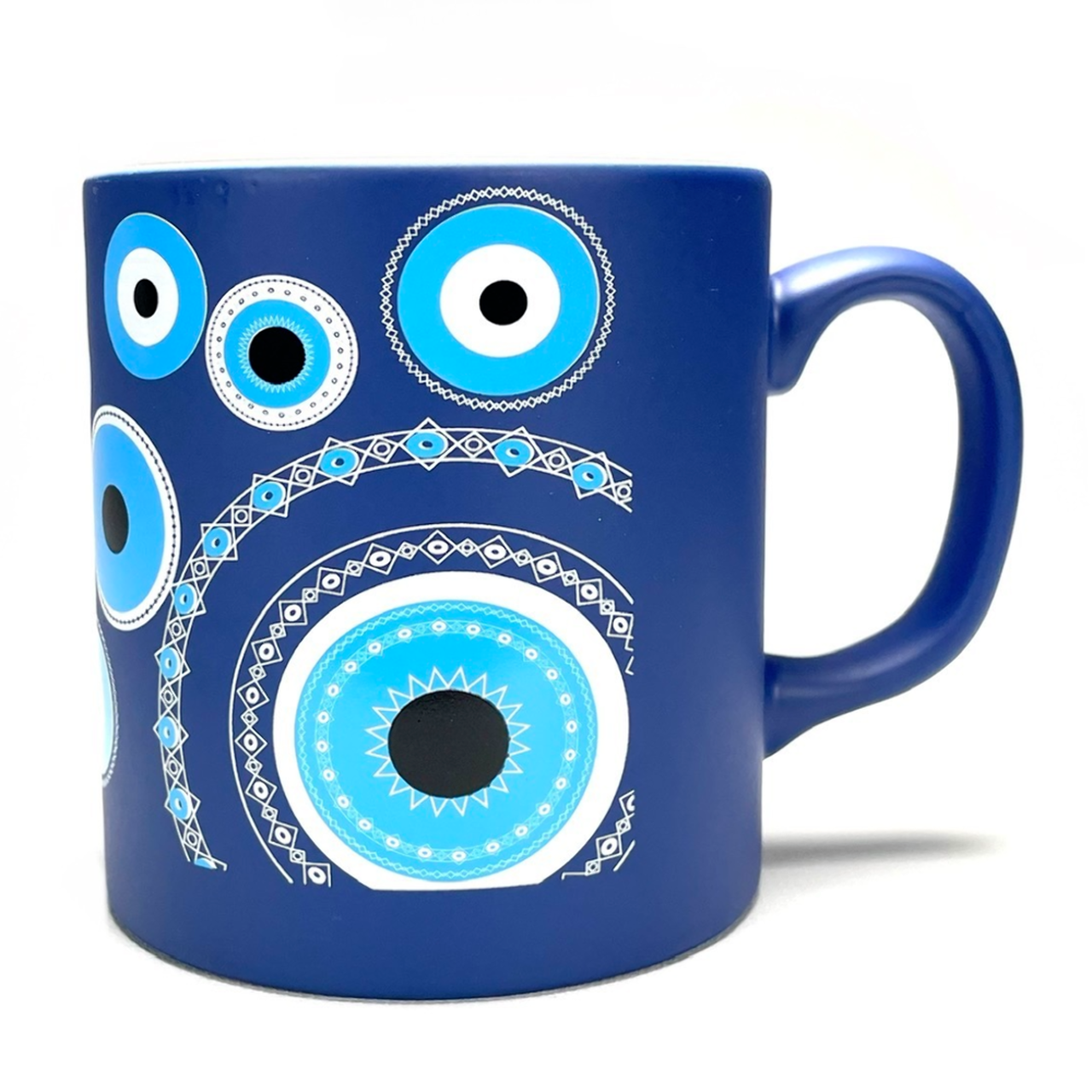 matte blue evil eye mug