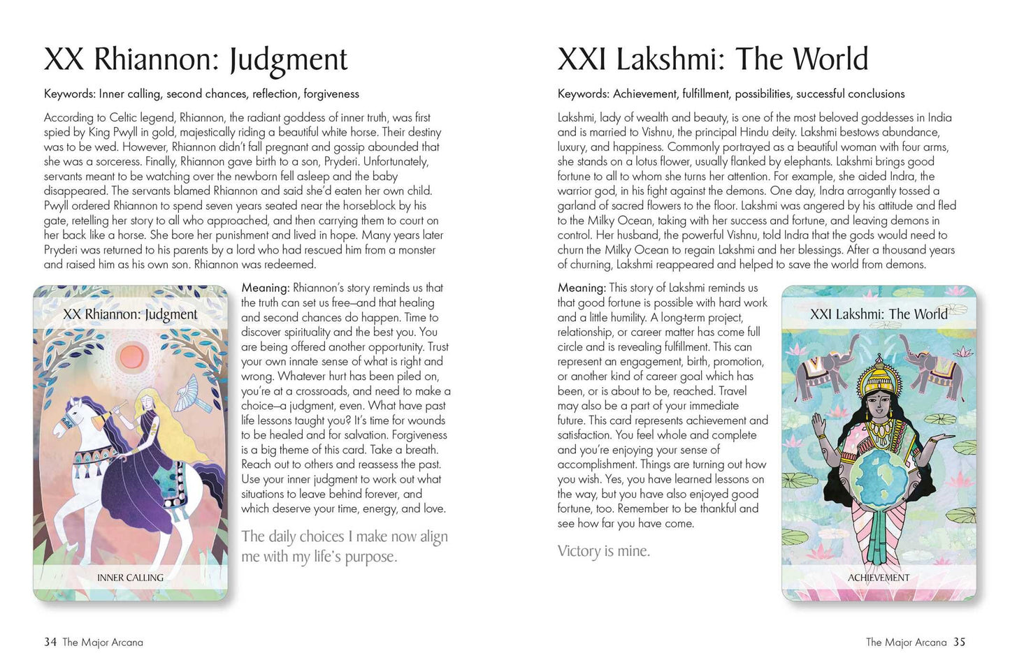 Rhiannon: Judgment & Lakshmi: The World cards and descriptions