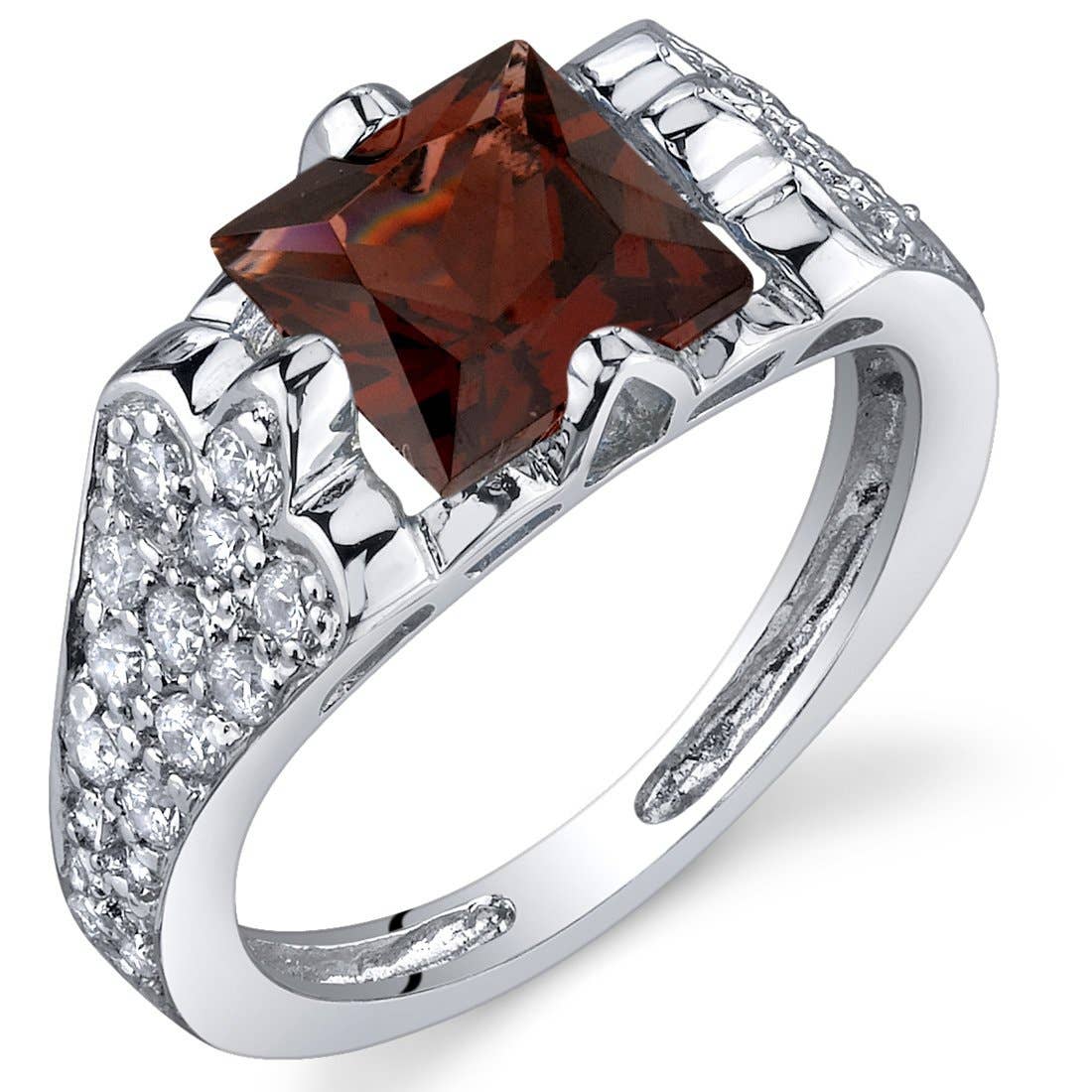 Ring - Garnet Princess Cut Sterling Silver