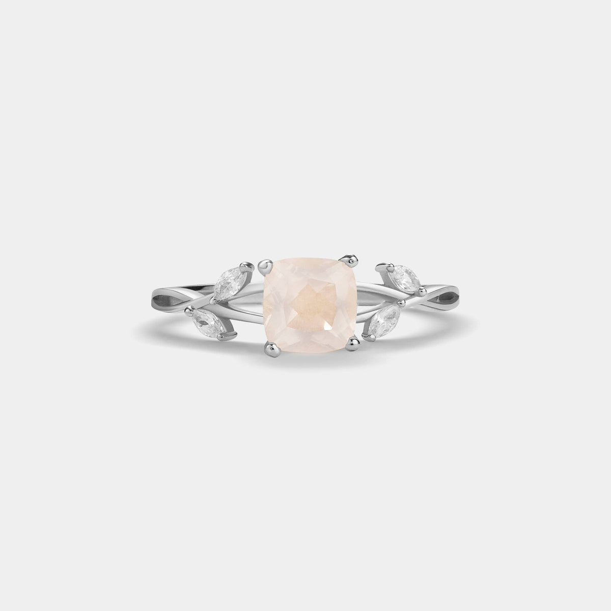 Ring - Rose Quartz with Leaf Sterling Silver