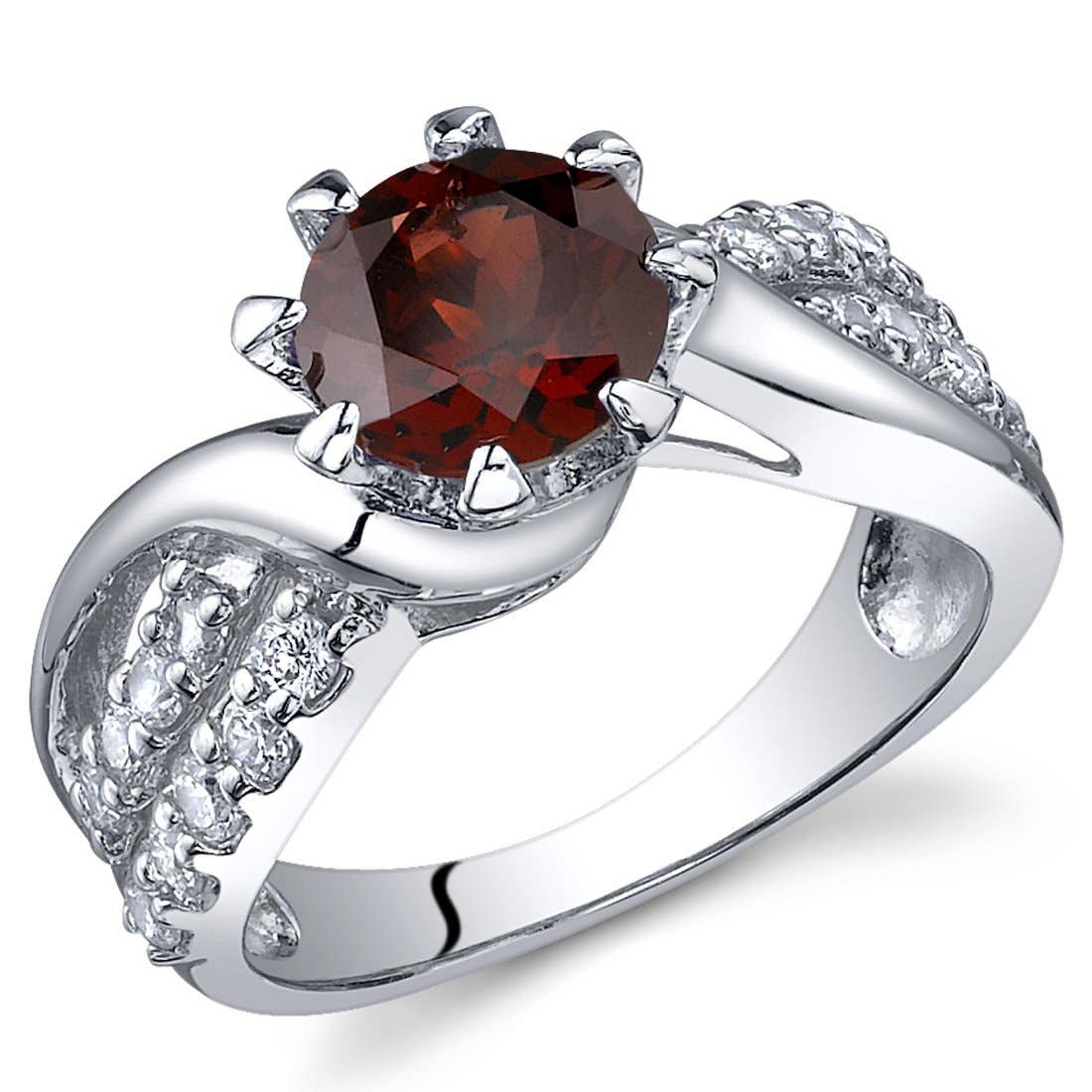 Ring - Garnet Round Cut Sterling Silver