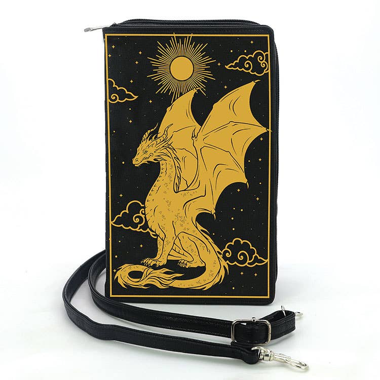 Black pouch with gold dragon design 