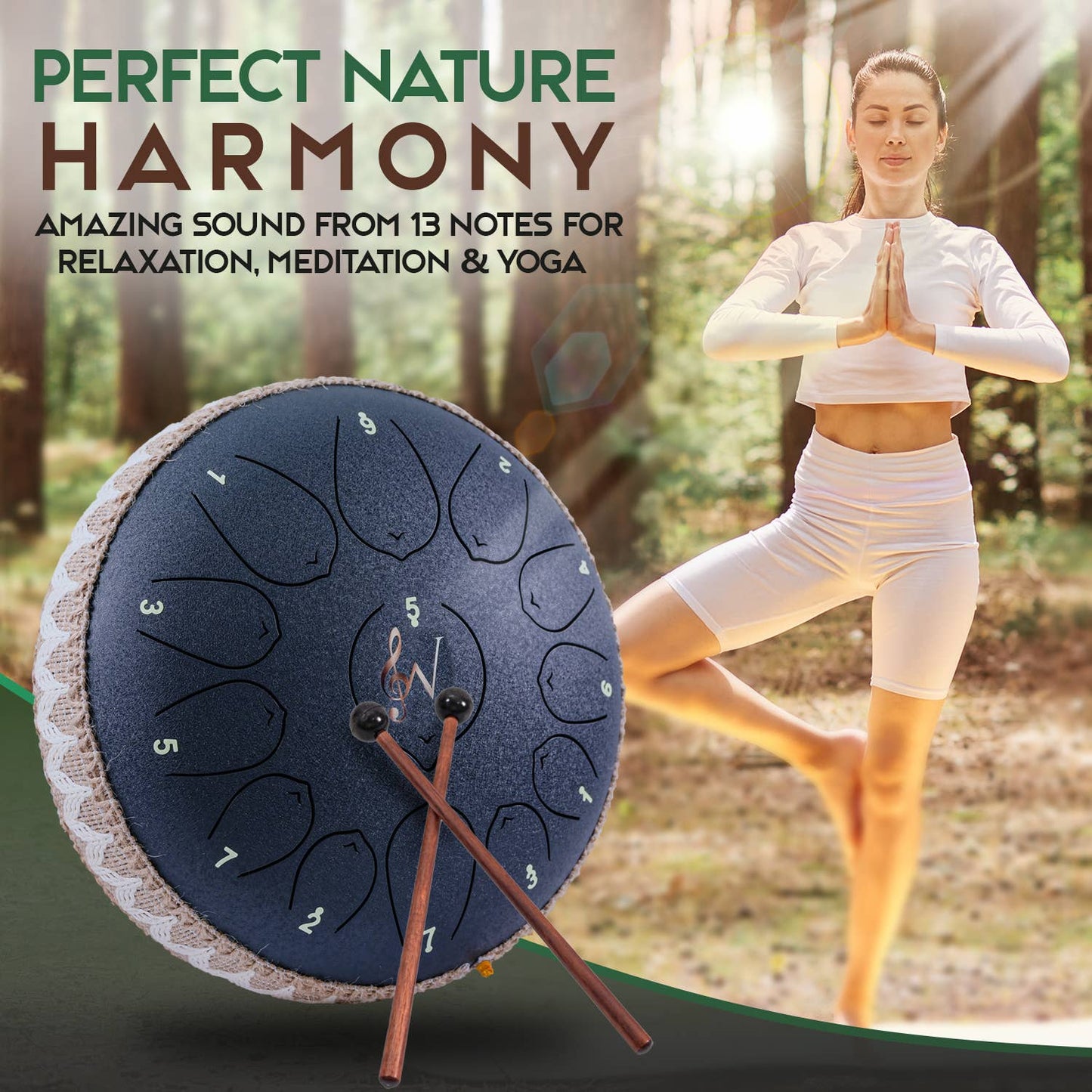 Steel Tongue Drum - 12-Inch, 13 Notes - Navy Blue
