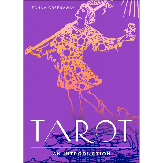 Book cover of 'Tarot: An Introduction' by Leanna Greenaway with a stylized illustration of a figure on a purple background.