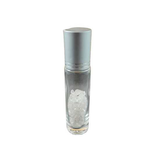 clear quartz gemstone chip roller bottle