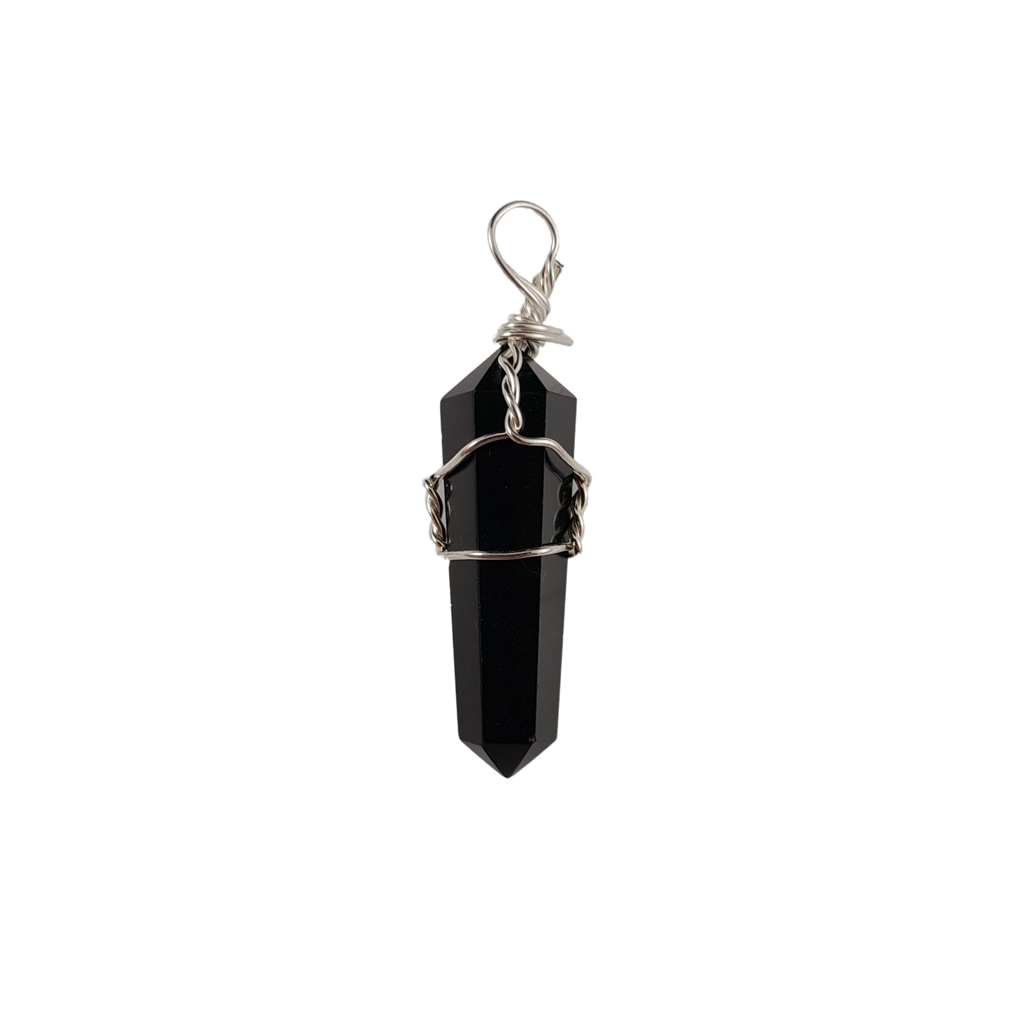 black obsidian wire wrapped pendant