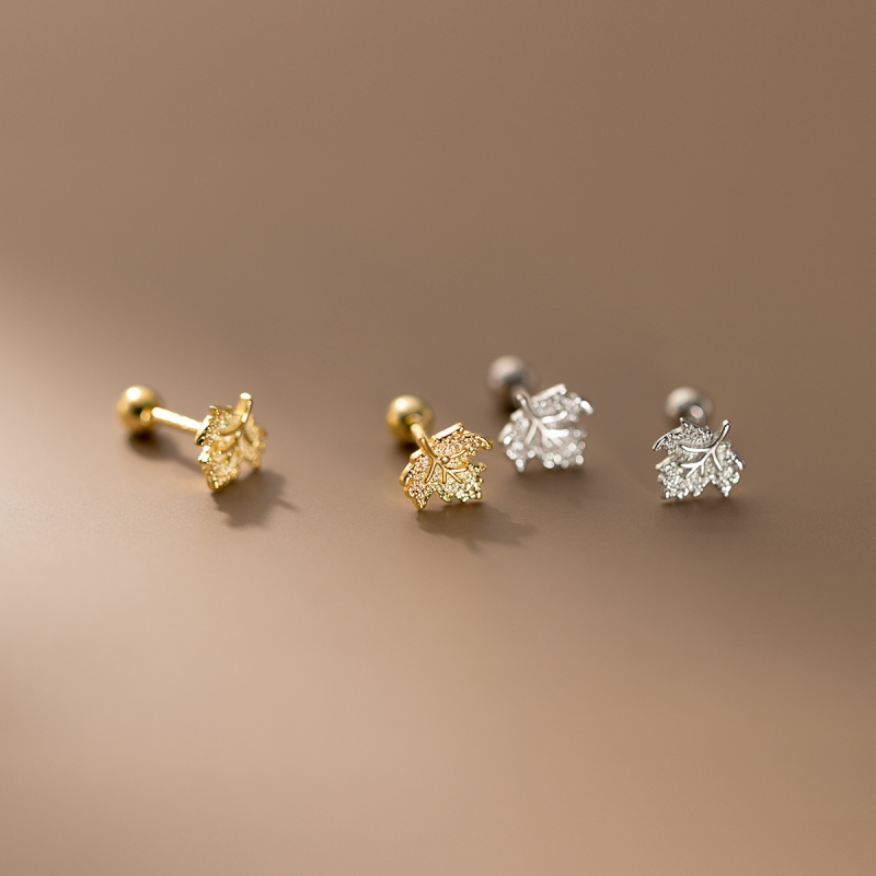 Earrings - Maple Leaf Screw Back Studs Sterling Silver