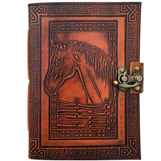 leather journal with clasp and horse design