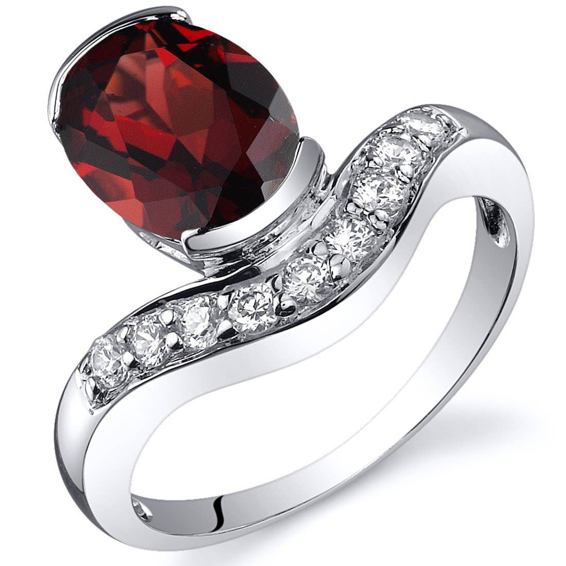 Ring - Garnet Oval Cut Sterling Silver