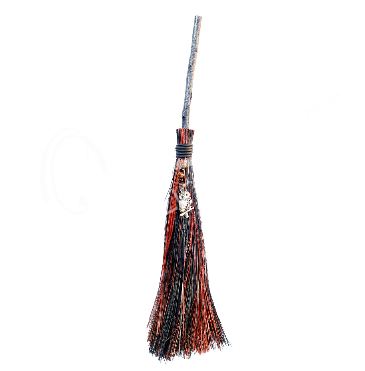 18" besom; black and brown w/ tiger's eye