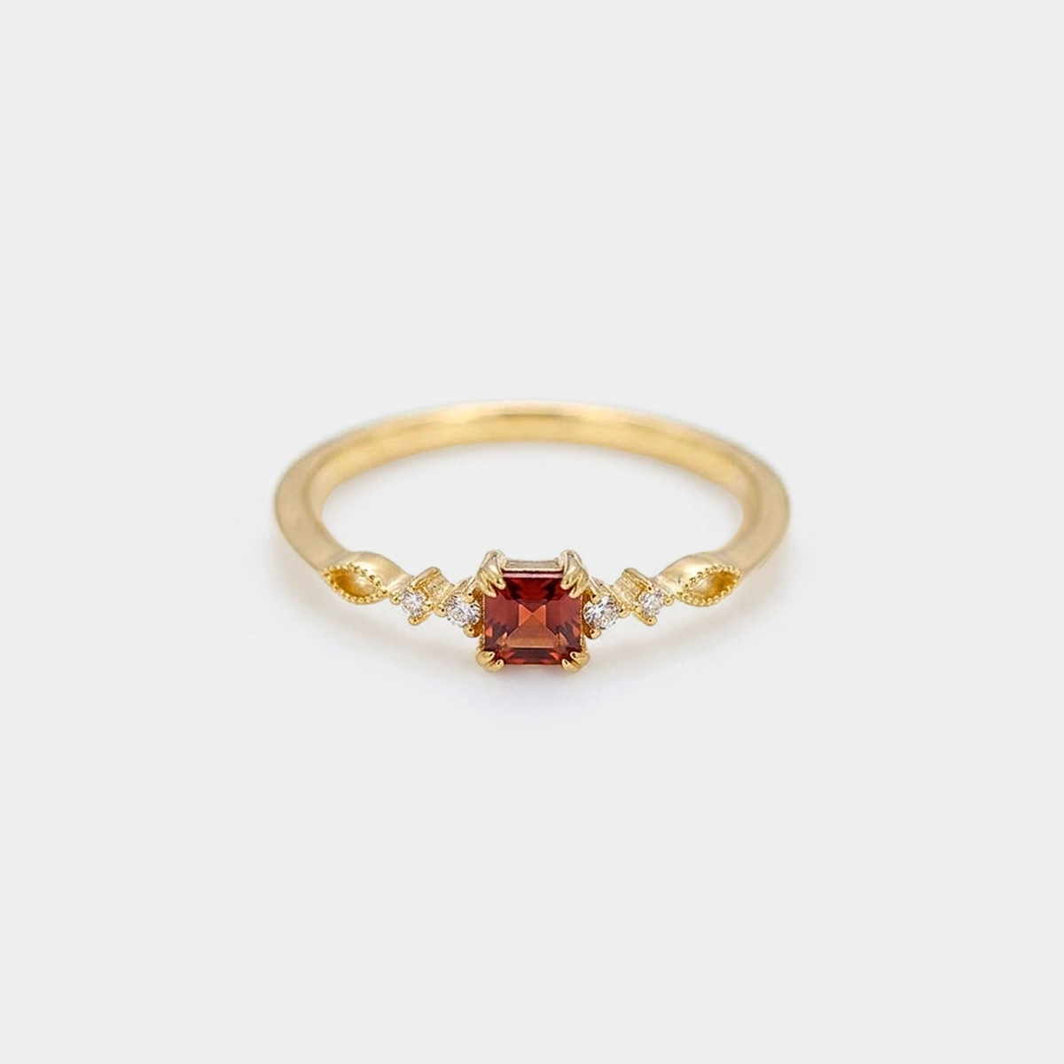 Ring - Gold Vintage Garnet Stone Thin Band Sterling Silver